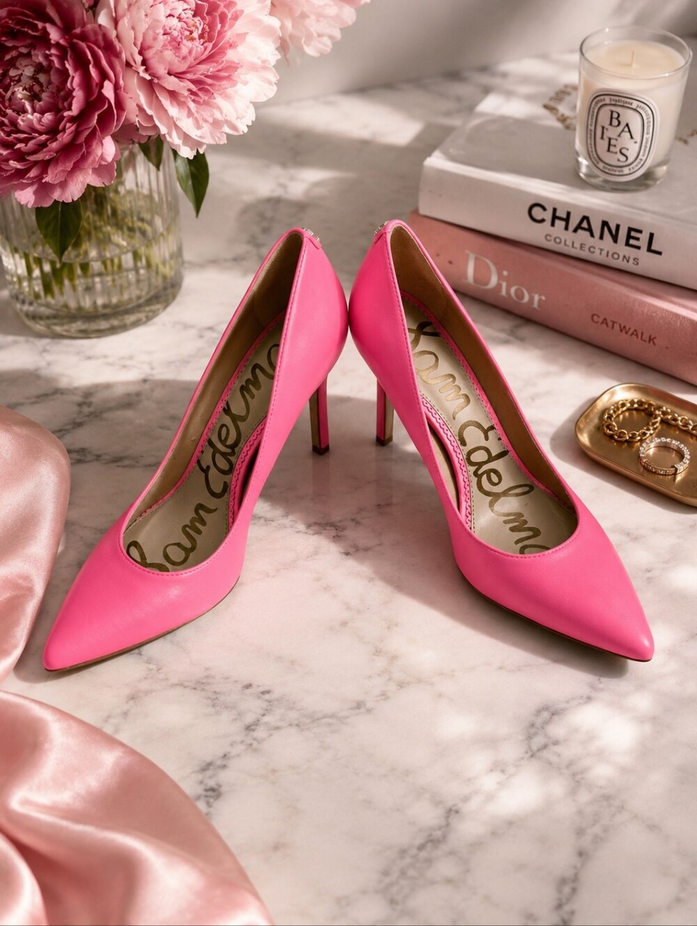 Sam Edelman Hot Pink Leather Pointed-Toe Stiletto Pumps. Sz 7M